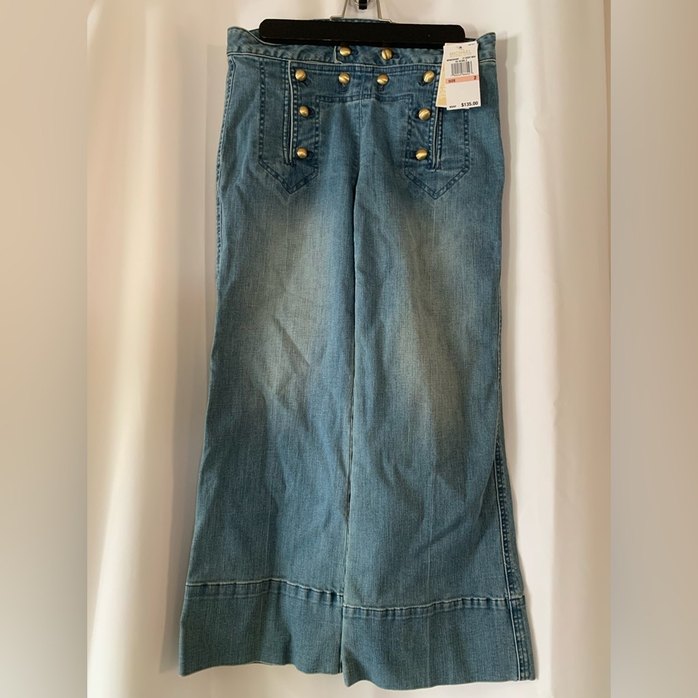 NWT Michael Kors Light Cadet Wash sailor style jeans. Ankle length & wide leg.